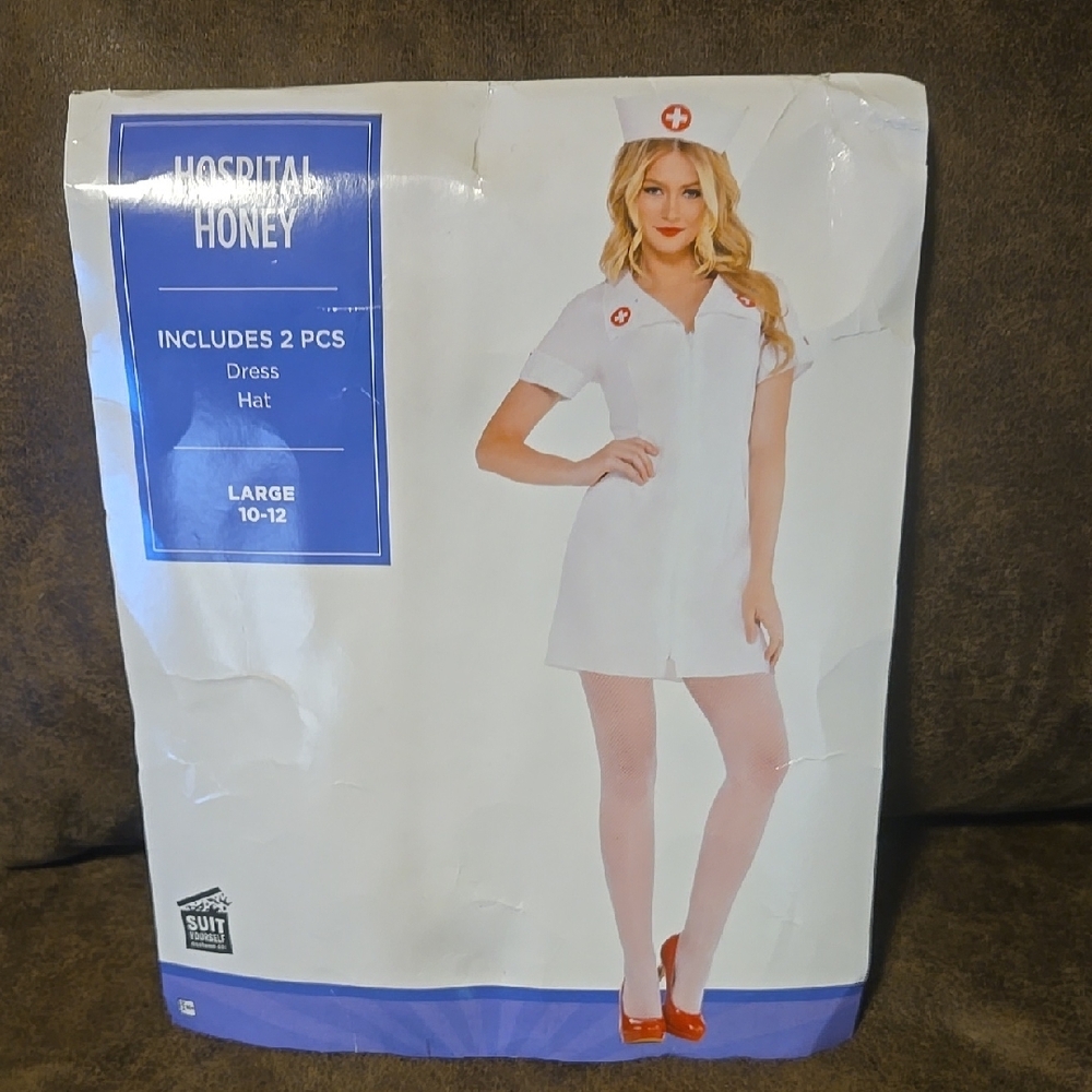 White Nurse Costume with Red Accents